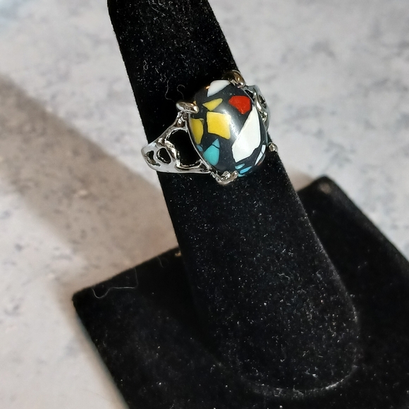 Abstract Multicolor Silver Ring - Picture 5 of 5